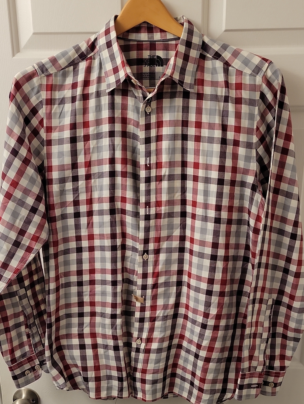 The North Face Men’s Burgundy, Gray and White Plaid Button-Down Shirt